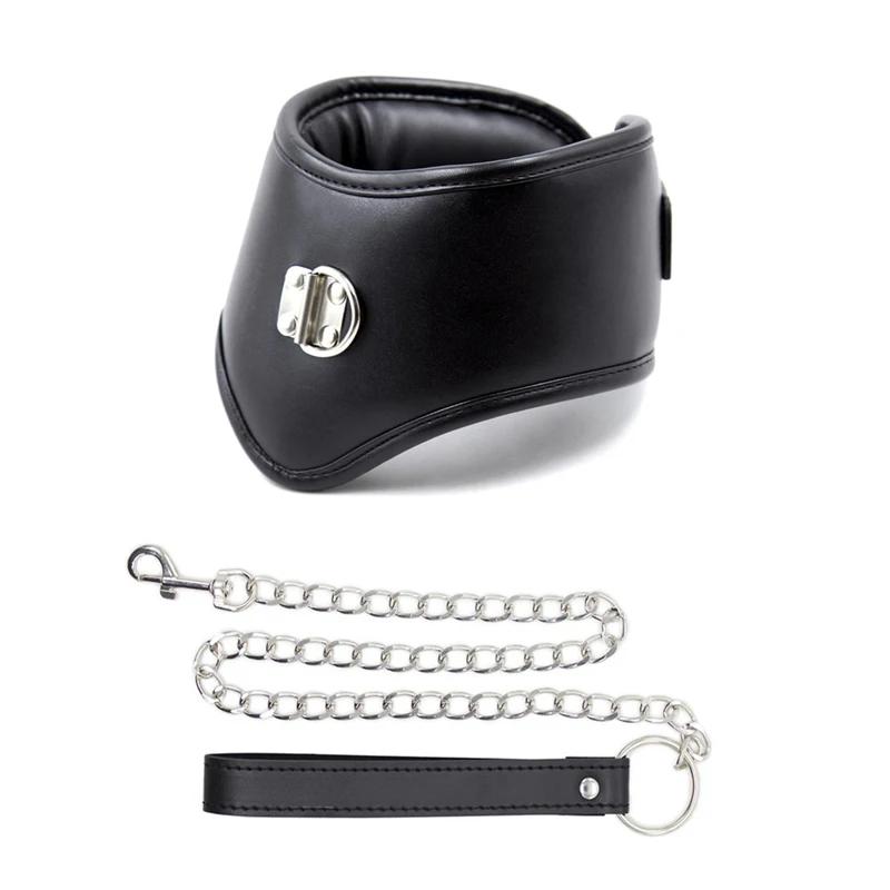 Erotický černý měkký houbičkový polstrovaný vnitřek kožený chastity postojový krční obojek pro choker bondage párový postroj sexuální produkty