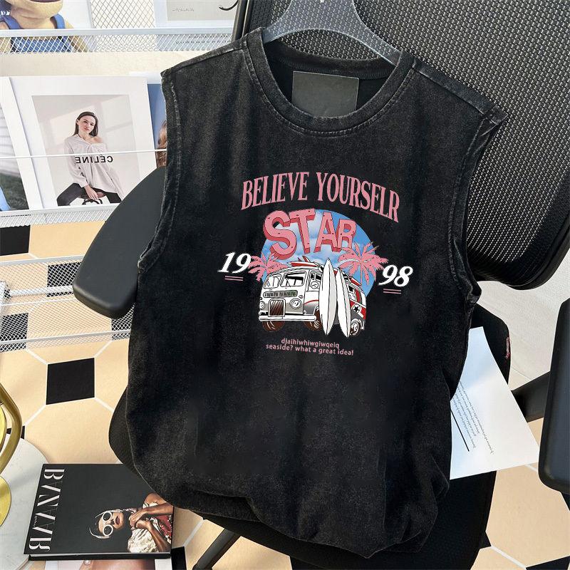 

Жилет из чистого хлопка в стиле ретро, с эффектом состаривания, мужской и женский, летняя футболка без рукавов, повседневный, спортивный, для баскетбола 3XL