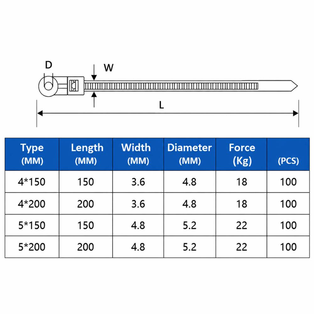 100Pcs Nylon Cable Tie Gear Screw Fix Hole Multi Wire Wrap Wire Sort Accessory Hard Plastic Shell Self Lock Buckle