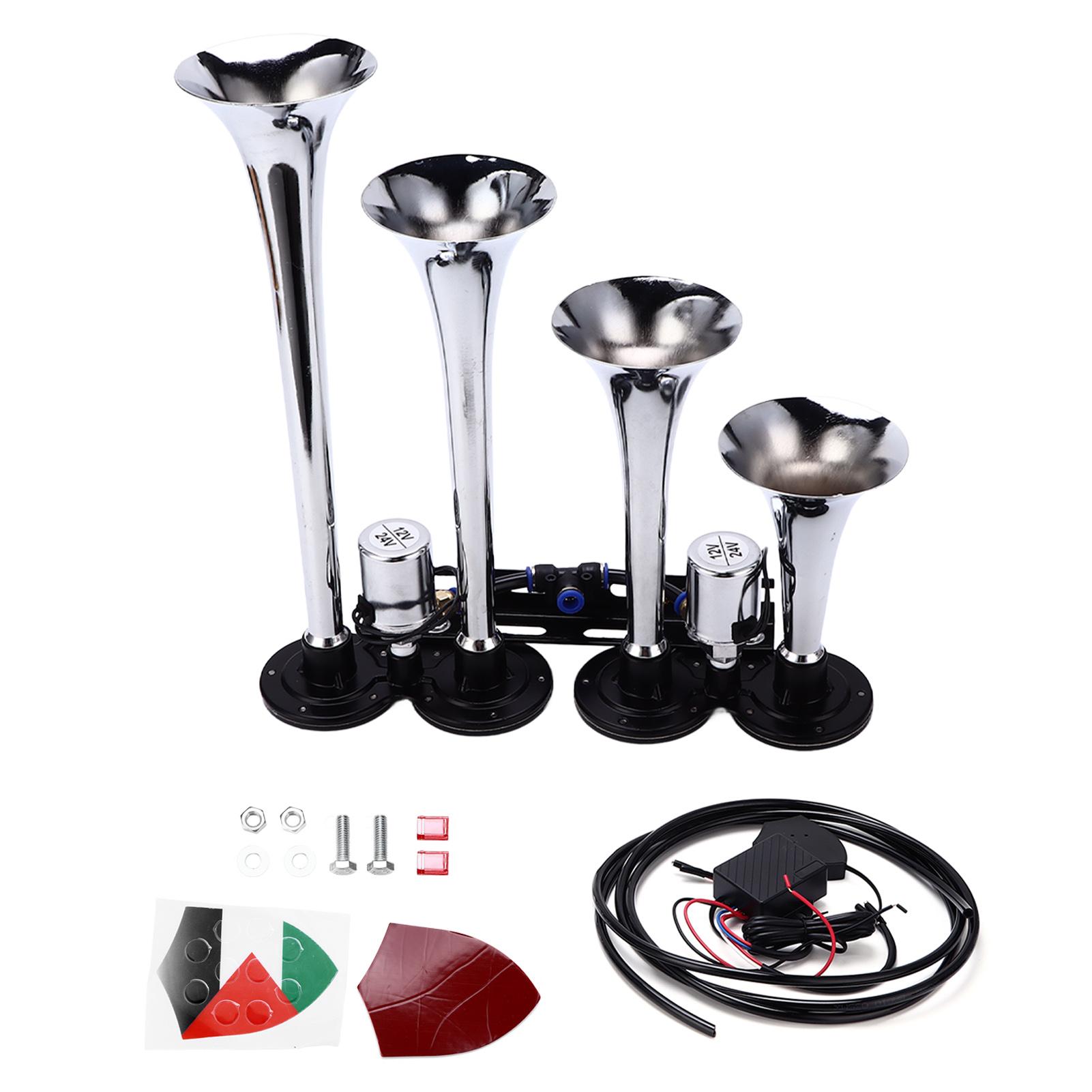 12‑24V Air Horn Kit 4 Trumpet Train Horn 130dB Vehicle Modified Air Horns for Truck Car Boat Van