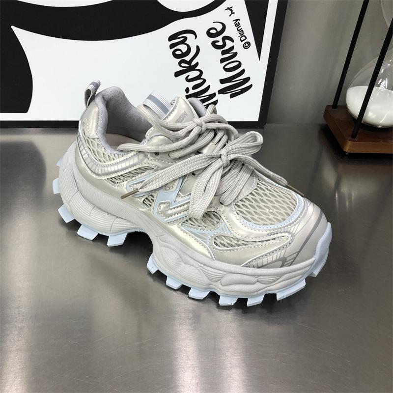 

Korean version of high-value thick-soled dad shoes 2025 new summer breathable casual sports net shoes thin height-enhancing women s shoes 35 синий