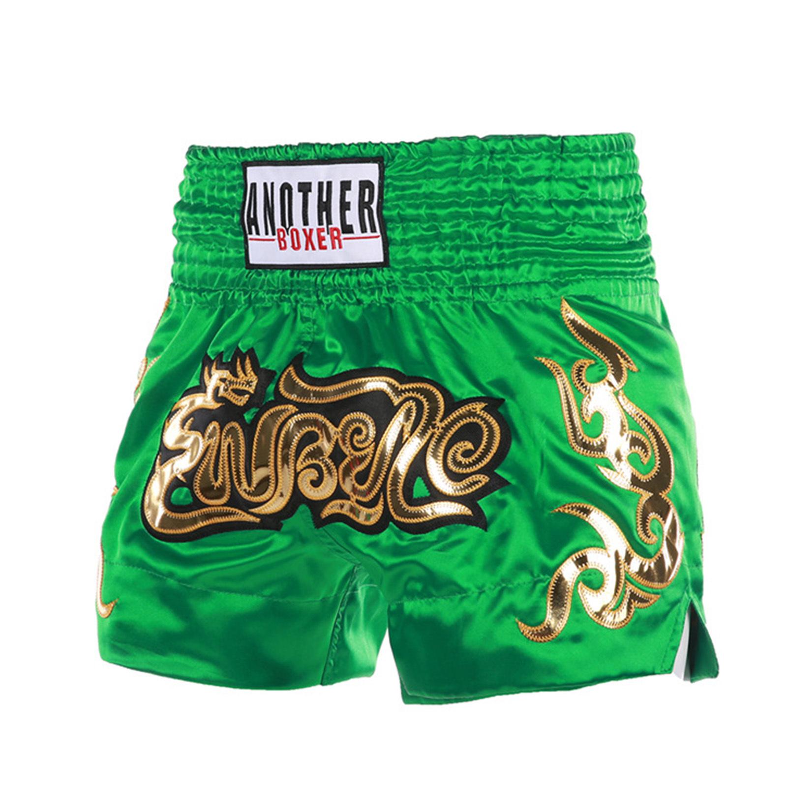 

Boys Boxing Shorts for Kids Training - Satin Trunks with Metallic Letter, Side Slit & Elastic Wide Waistband 5-7 Years зелений