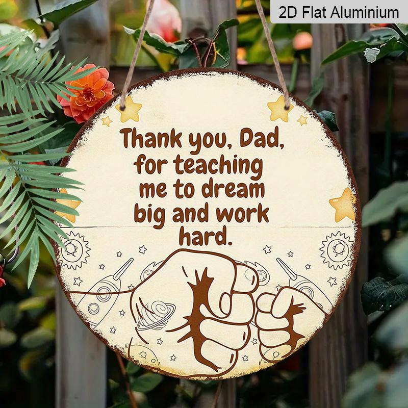 2D Flat, 1pc 7.87Inch Round Aluminum Sign, "Thank You, Dad" Vintage Aluminum Plaque, a Gratitude Decorative Sign for Father, Suitable for Decorating