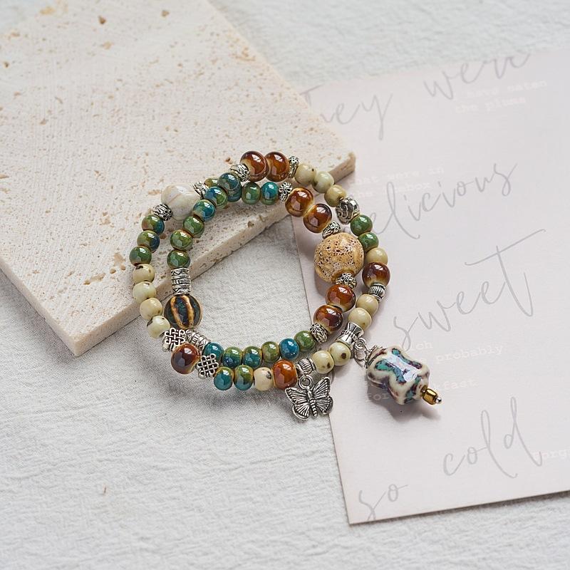 New Chinese Double-circle Ceramic Bracelet Jewelry Wholesale Ethnic Style Literary Bracelet Accessories Strictly Selected Yiwu Small Commodities