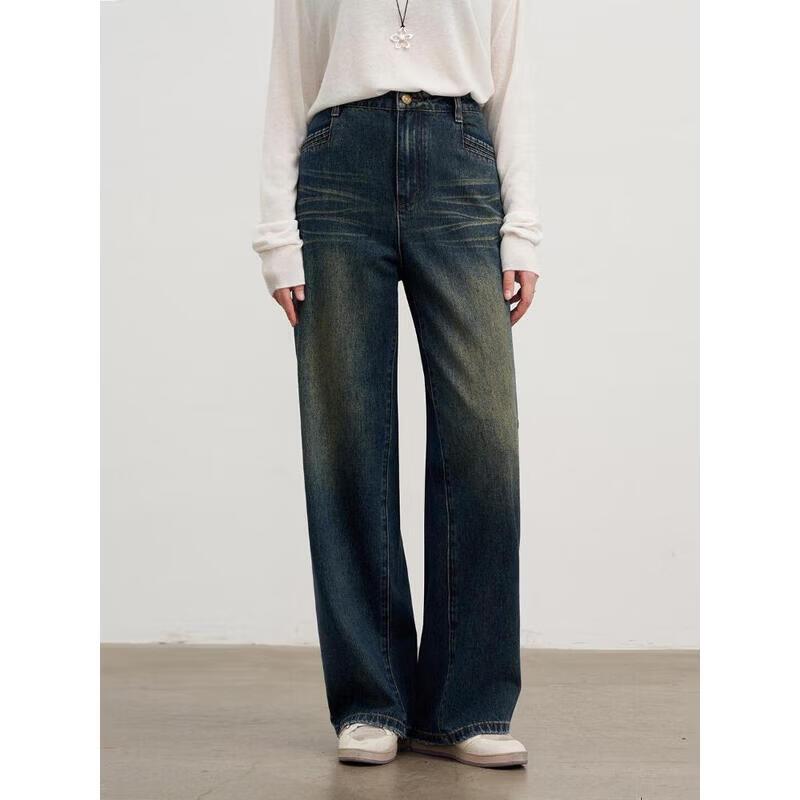 Liedu Women s Plus Size Retro Washed Straight Leg Jeans XL