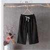Women Cotton Linen Capri Pants Elastic Drawstring Waist Cropped Wide Leg Trousers Summer Loose Casual Seven Length Pants