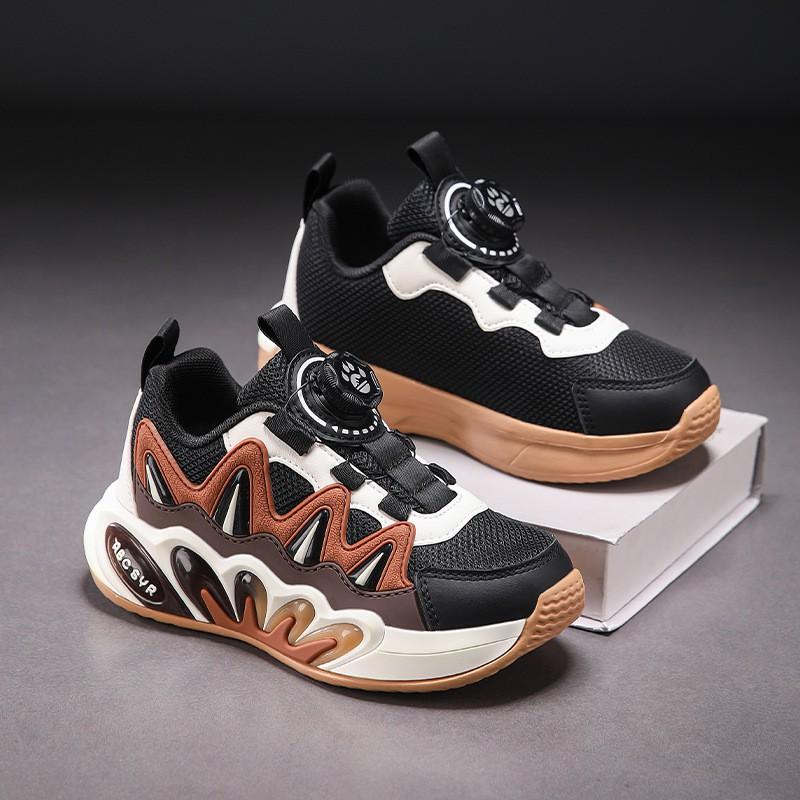 Boys Mesh Running Shoes With Rotating Hook-and-Loop Lightweight Breathable Sport Sneakers School Kids