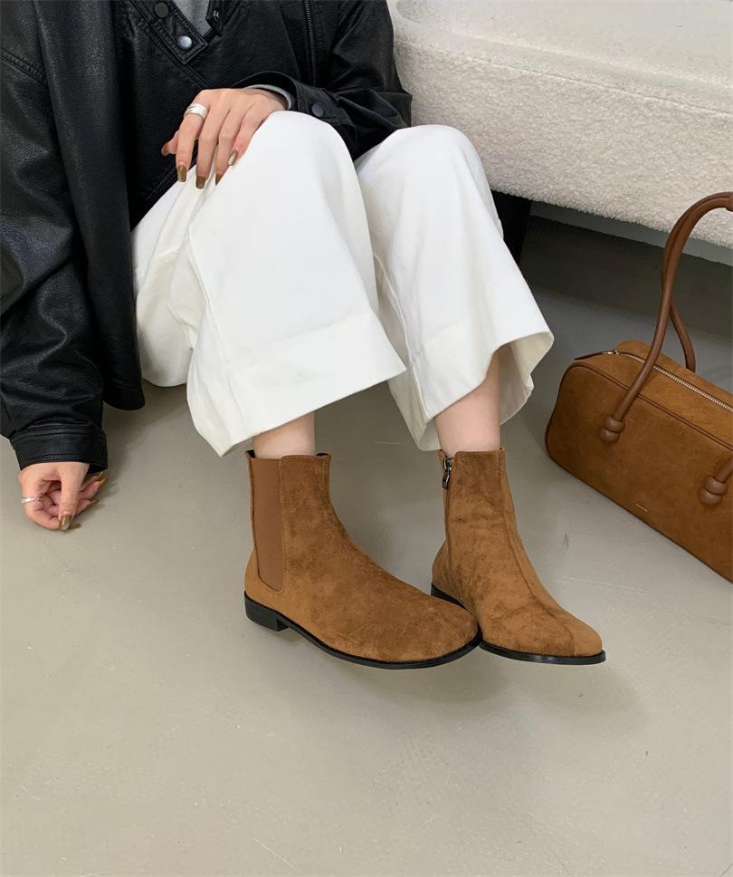 

~ Niche pig s trotters split-toed Martin boots women s flat-bottomed retro frosted Chelsea boots children s short boots 39 коричневый