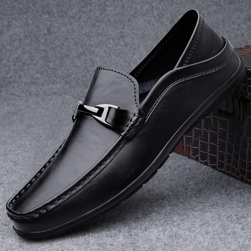 

Foreign trade export men s shoes spring soft-soled Doudou shoes men s casual shoes one pedal lazy men s leather shoes dad shoes 38 чорний