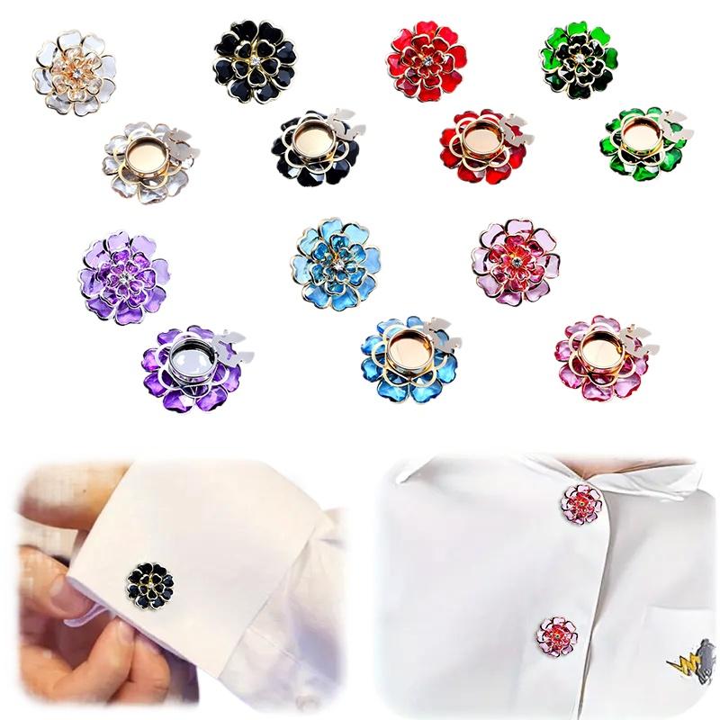 Women Double layer Flower Button Cover Clothing Decoration Accessories DIY Floral Pattern Wedding 38x17mm
