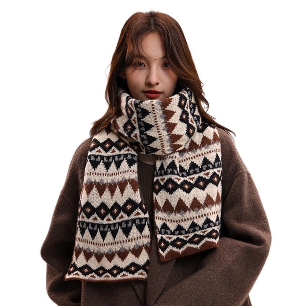 Jacquard Women Scarf Thickened Woolen Neckerchiefs Casual Winter Knitted Scarves  Gifts