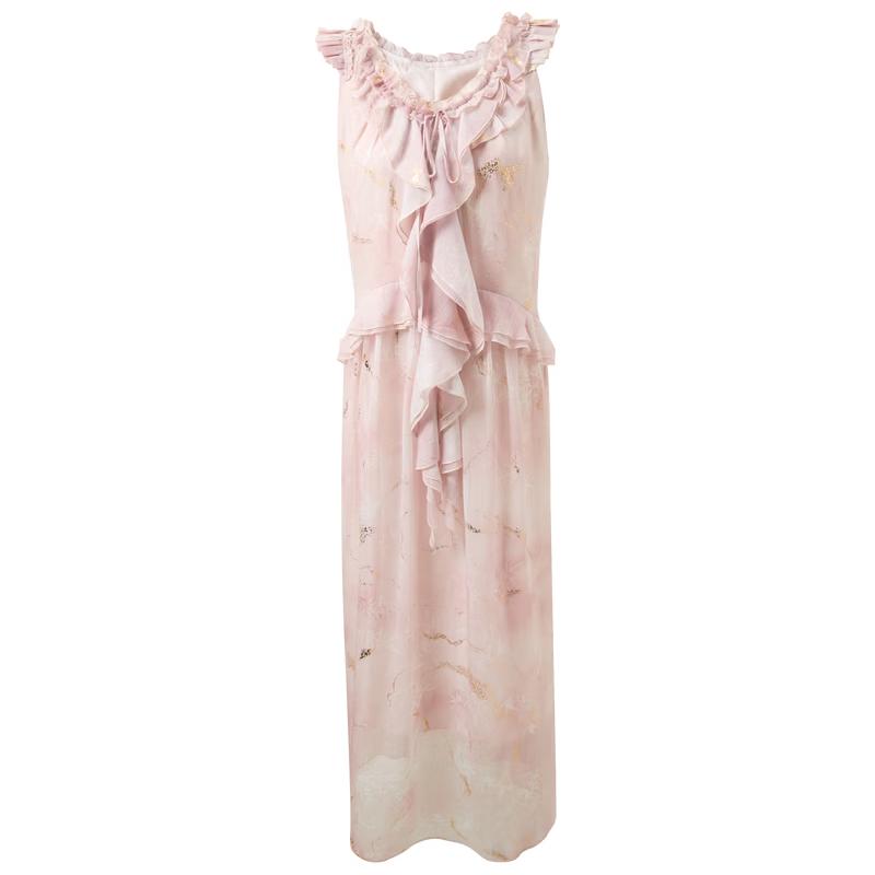 Sancai New Chinese Style Floral Chiffon A-line Dress L