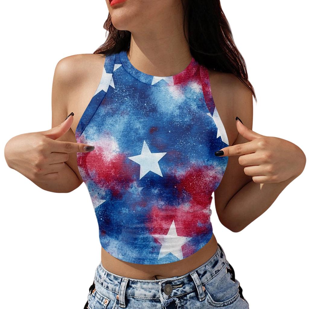 Women's Fashion Independence Day Print Sleeveless Base Tank Top