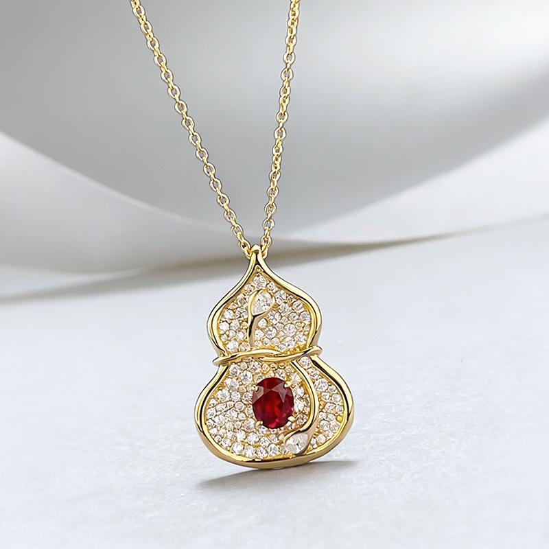 Xiancan S925 Sterling Silver Red Gourd-Shaped Fu Lu Necklace