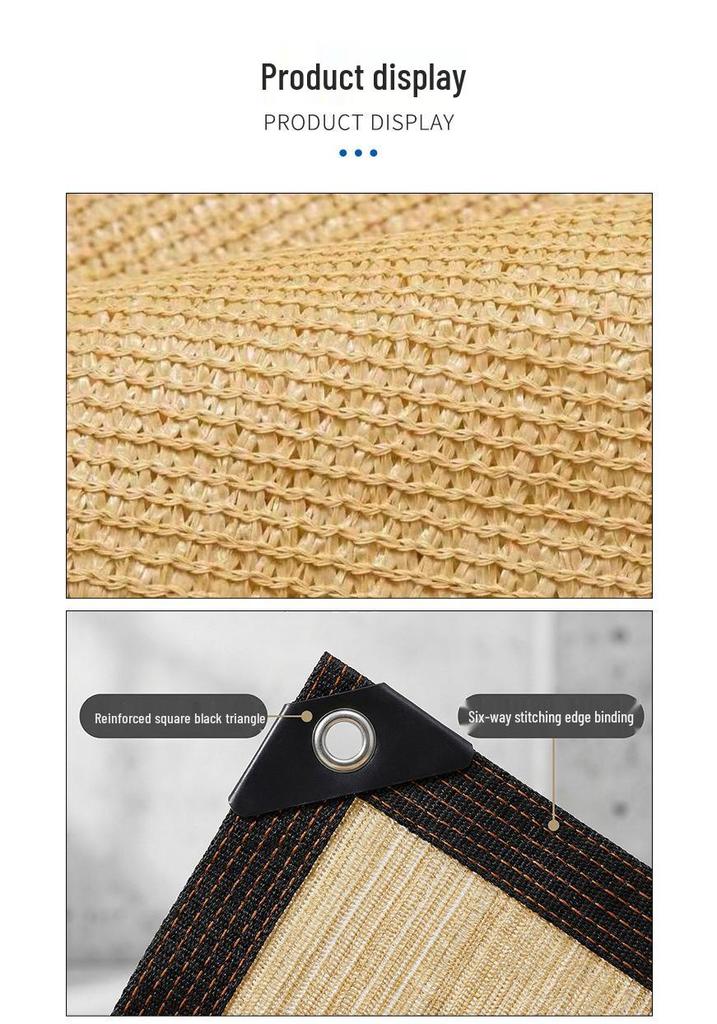 Beige Sunshade Net – Dense, Thickened Light Blocking Net with Edge Binding and Holes for Courtyard Sun Protection
