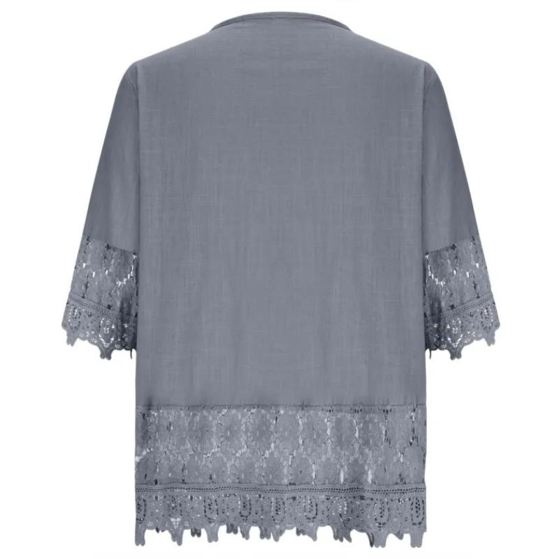 Sommerbluse Damen V-Ausschnitt Spitze Hemd Bluse Elegante Damenmode Lässig Dame Locker Leinenhemden