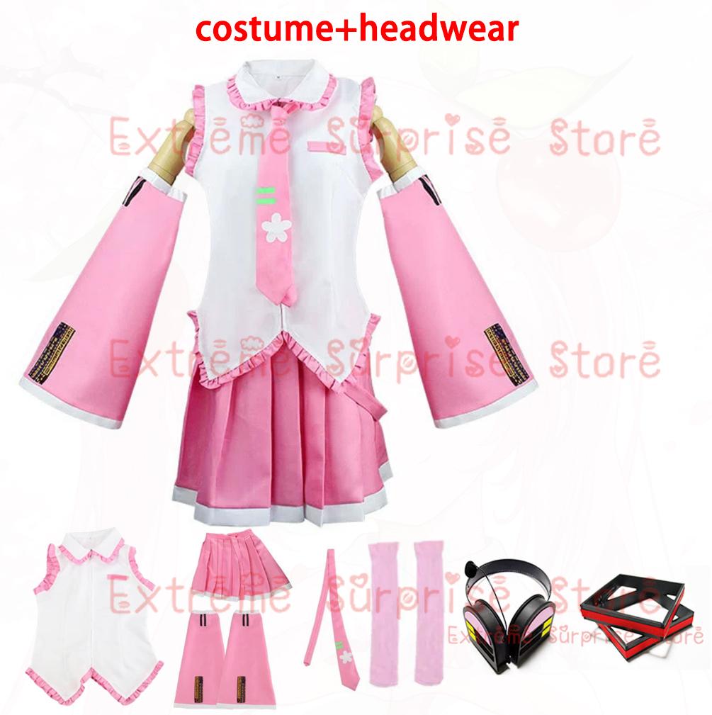 2025 XS-3XL Full Set Pink Cherry Hatsune Miku Cosplay Costume Wig Headwear Prop Miku Cosplay Accessories Halloween Party Outfit