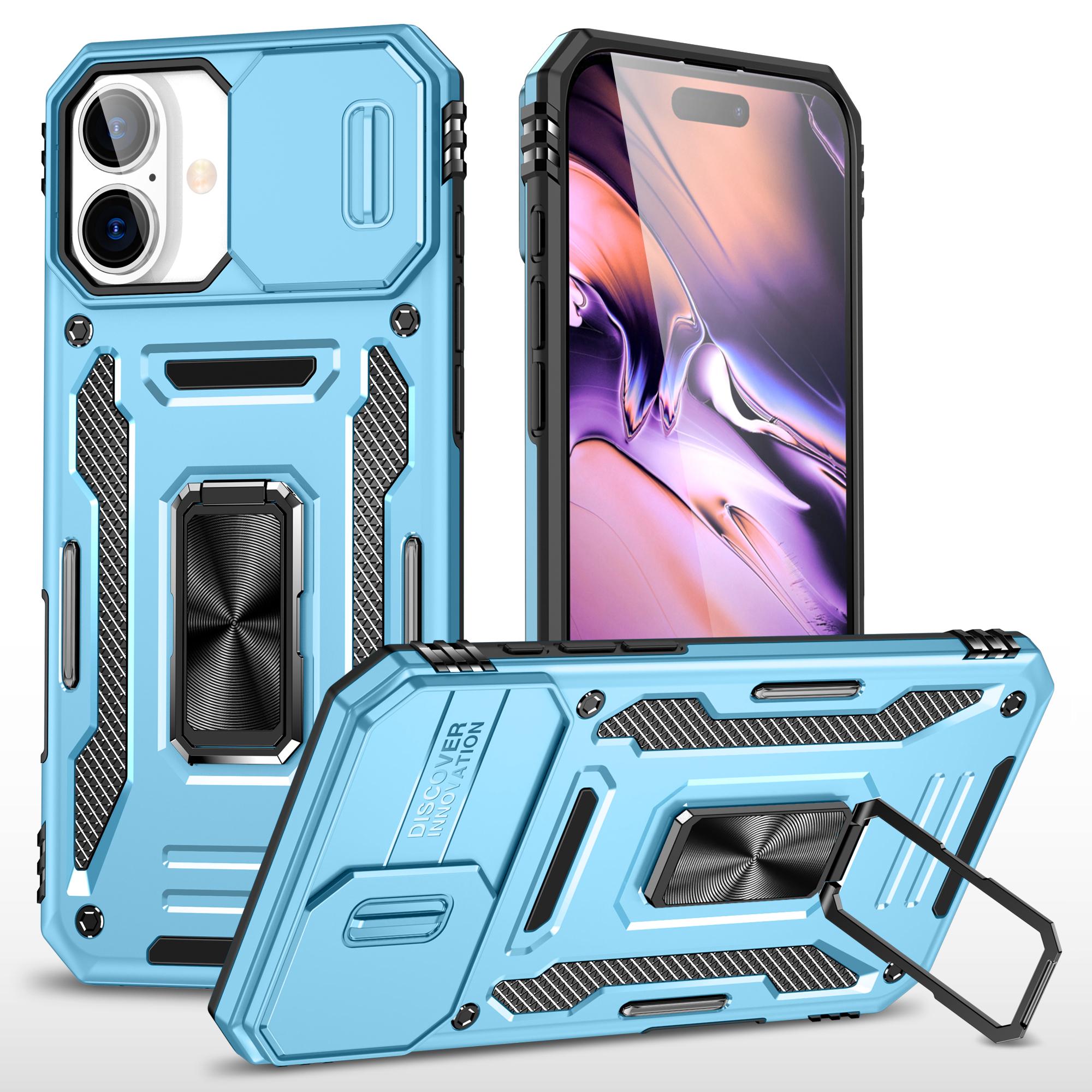 

Серия Armor для чехла iPhone 16 с подставкой, сдвижной крышкой для объектива, ПК+ТПУ, противоударный чехол для телефона C