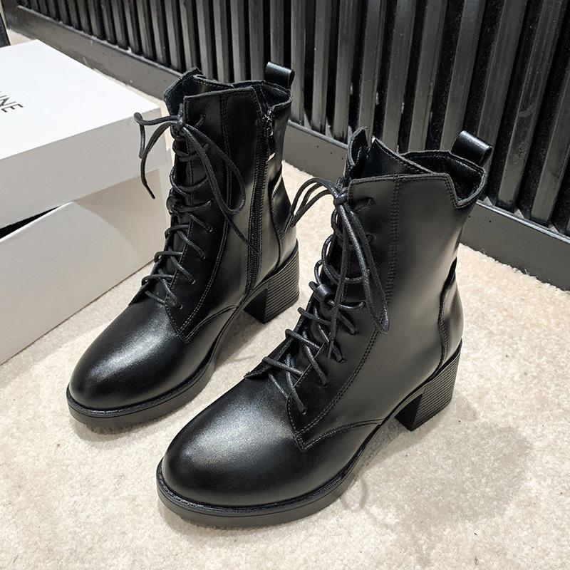 Autumn and winter new high heels fashion Martin boots waterproof platform thick heel short boots lace-up boots