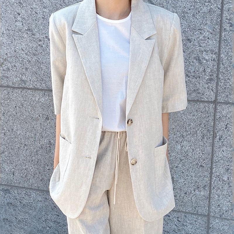 Dámské sako Jednobarevné Volné Jednořadé Kardigan Klopa Tříčtvrteční rukáv OL Business Styl pro dojíždění Kapsy Dámský kostým Kabát Plus Size