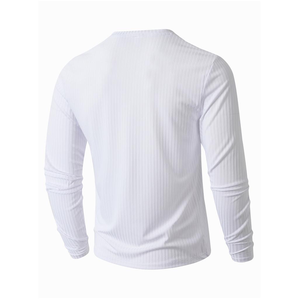 Men's V-neck T-shirt Solid Color Casual Sports Fashion Long Sleeve