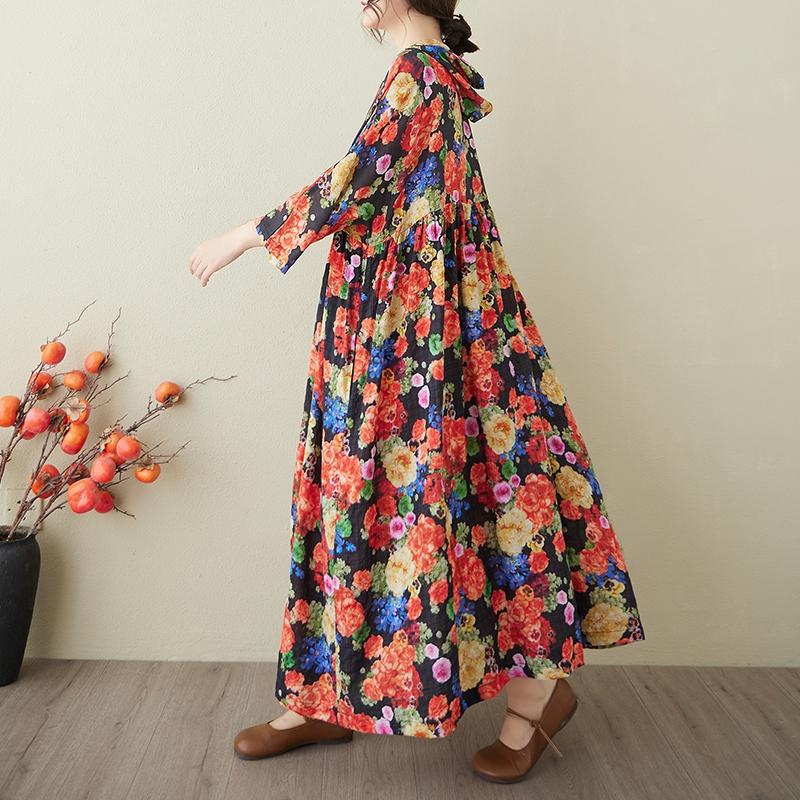 

DIMANAF 2025 Лето Женское Плюс Размер Базовое Платье С Капюшоном Плиссированное Повседневное Длинное Свободное Винтажное Цветочное Платье Макси one size