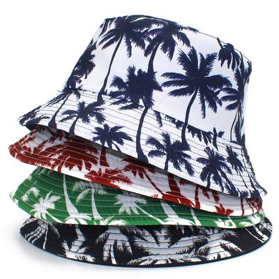 Hawaii Double-sided Coconut Tree Fisherman Hat Men's and Women's Casual Printed Basin Hat Summer Travel Sun Protection Hat