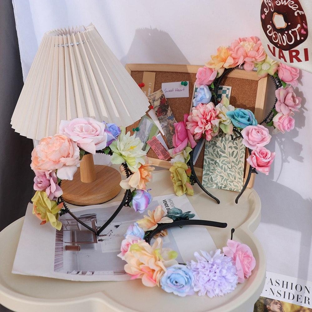 Hair Hoop Floral Garland Colorful Bridal Crown Exquisite Children Flower Headband Women