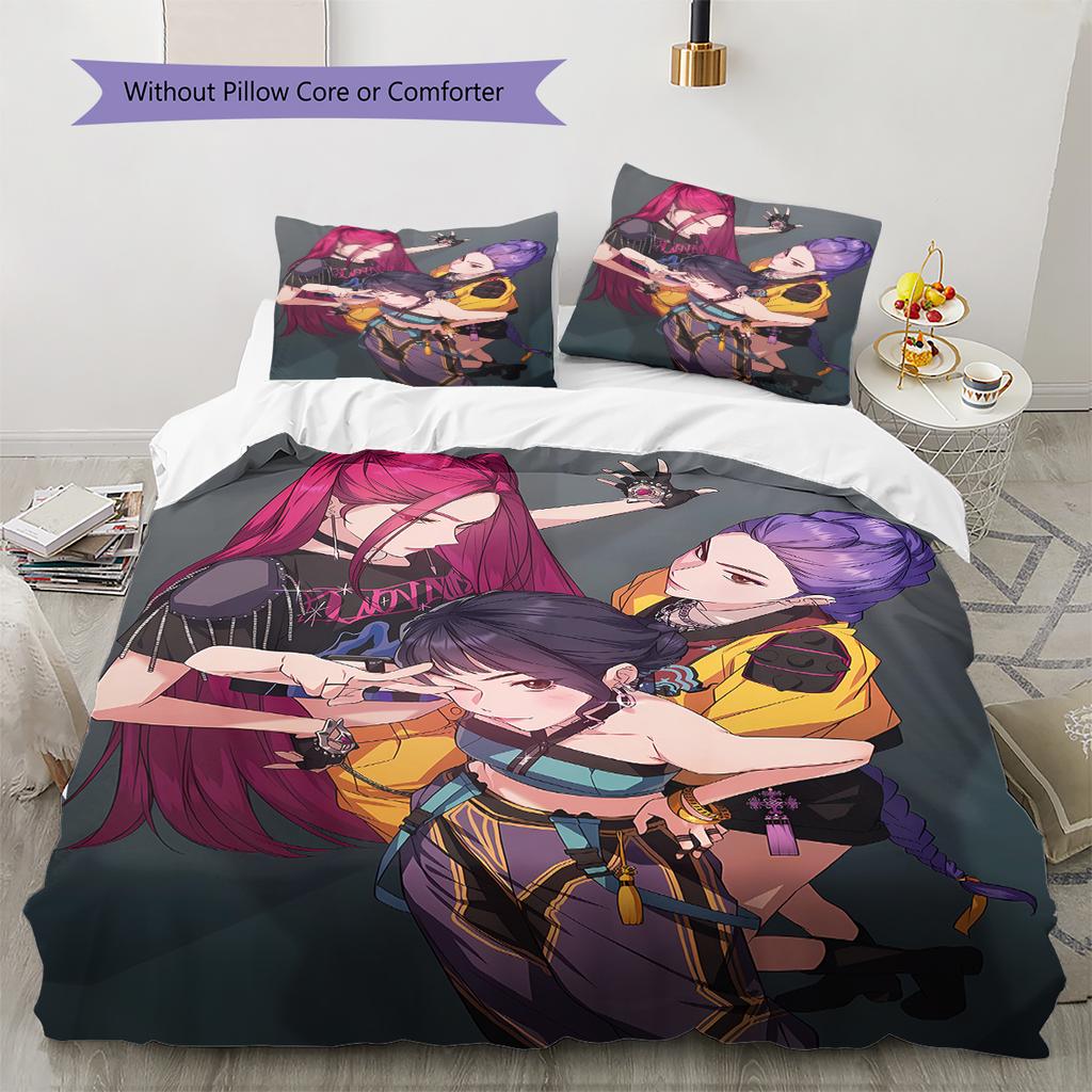 Kpop Lovci démonů Vzor Povlečení, Sada přikrývky Povlak na přikrývku Povlak na polštář Domov Dárek k narozeninám (1 * povlak na peřinu + 2 * povlak na polštář, bez jádra)