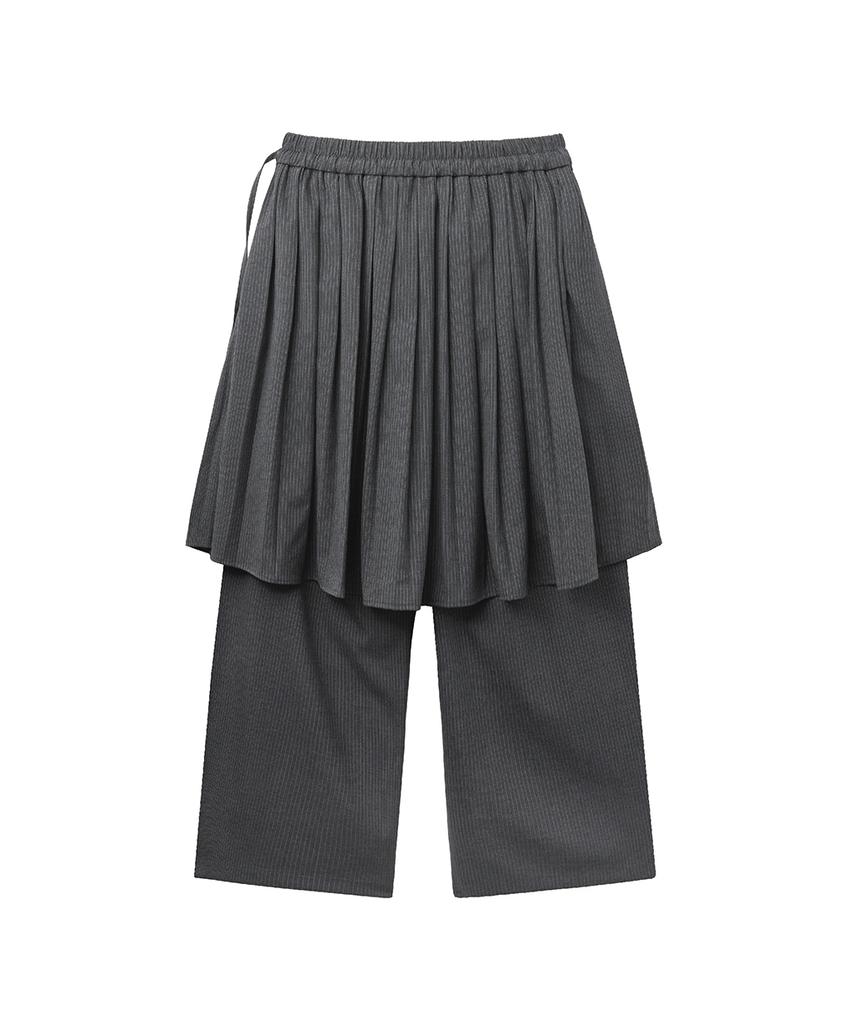 Lense Stripe Pleated Skirt Layered Pants Charcoal