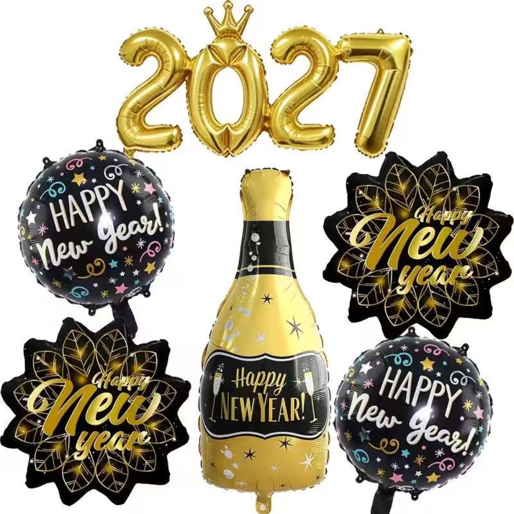 Star Shape Foil Balloon Set Champagne Bottle New Year Balloons New Year Party