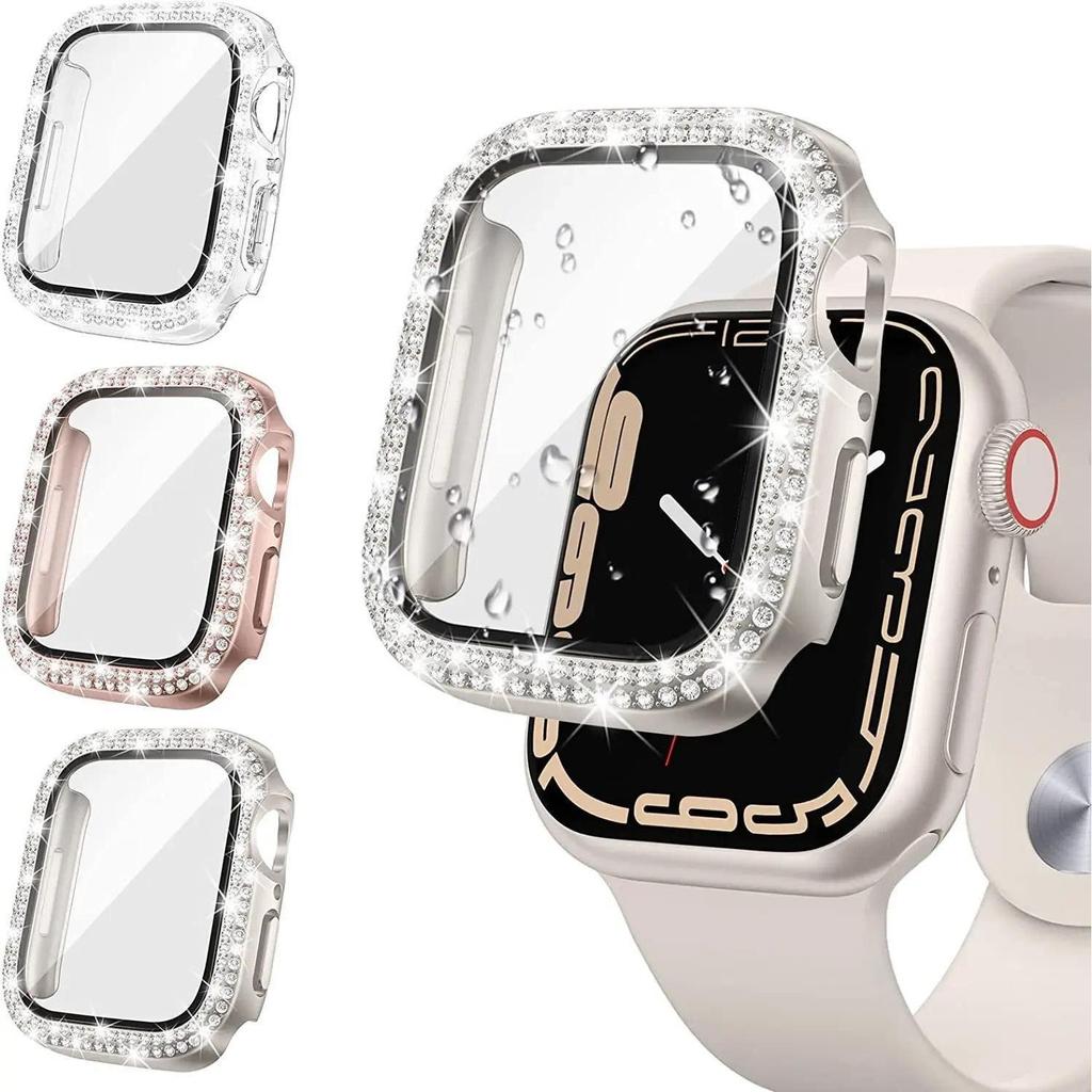 20pcs Double Row Diamond Cover For Apple Watch 8 7 6 9 10 iWatch Series 8 Ultra Protective Case 49mm 45mm 41mm 44mm 42/46mm