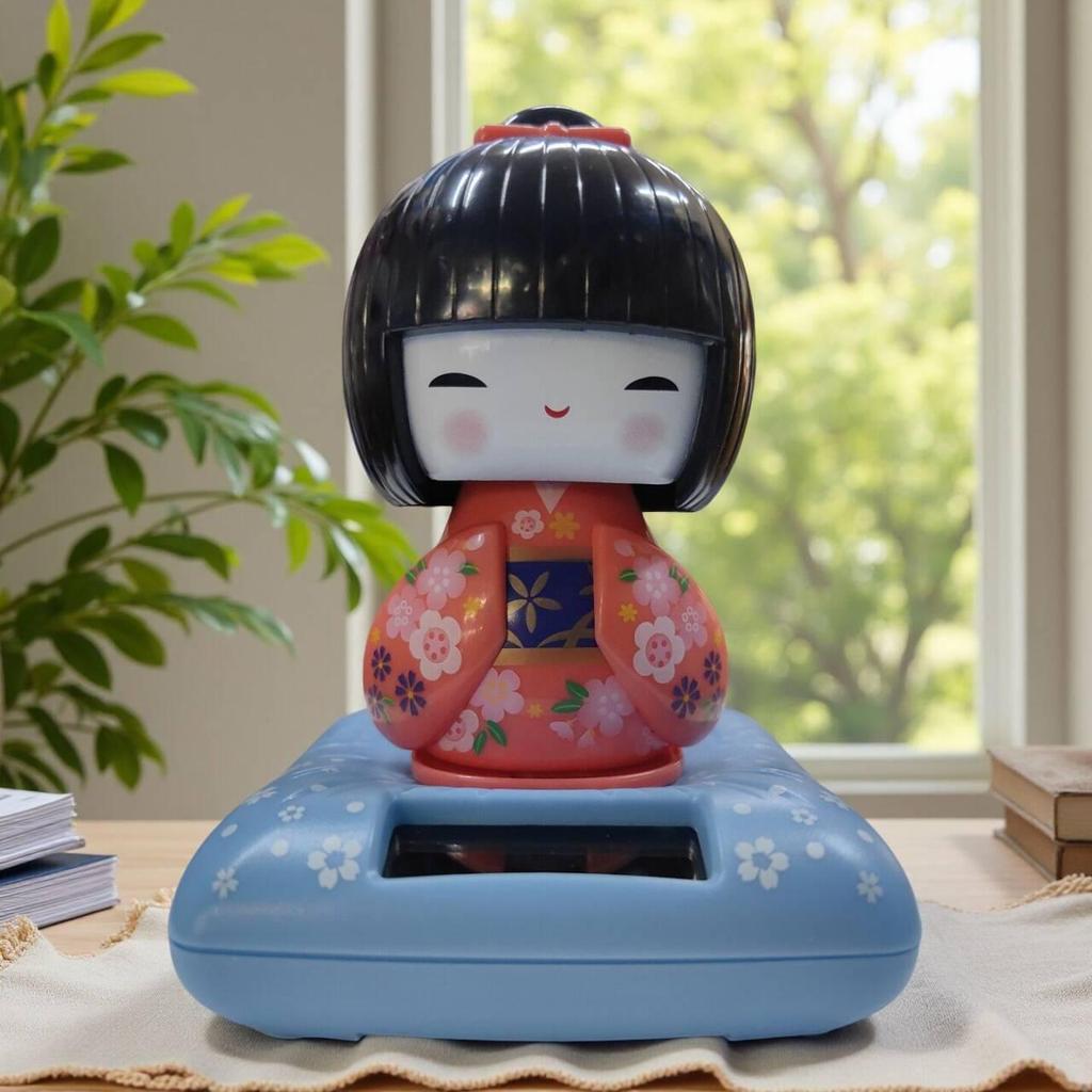 Solar-Powered Dancing Japanese Geisha Doll - Kimono Car Ornament