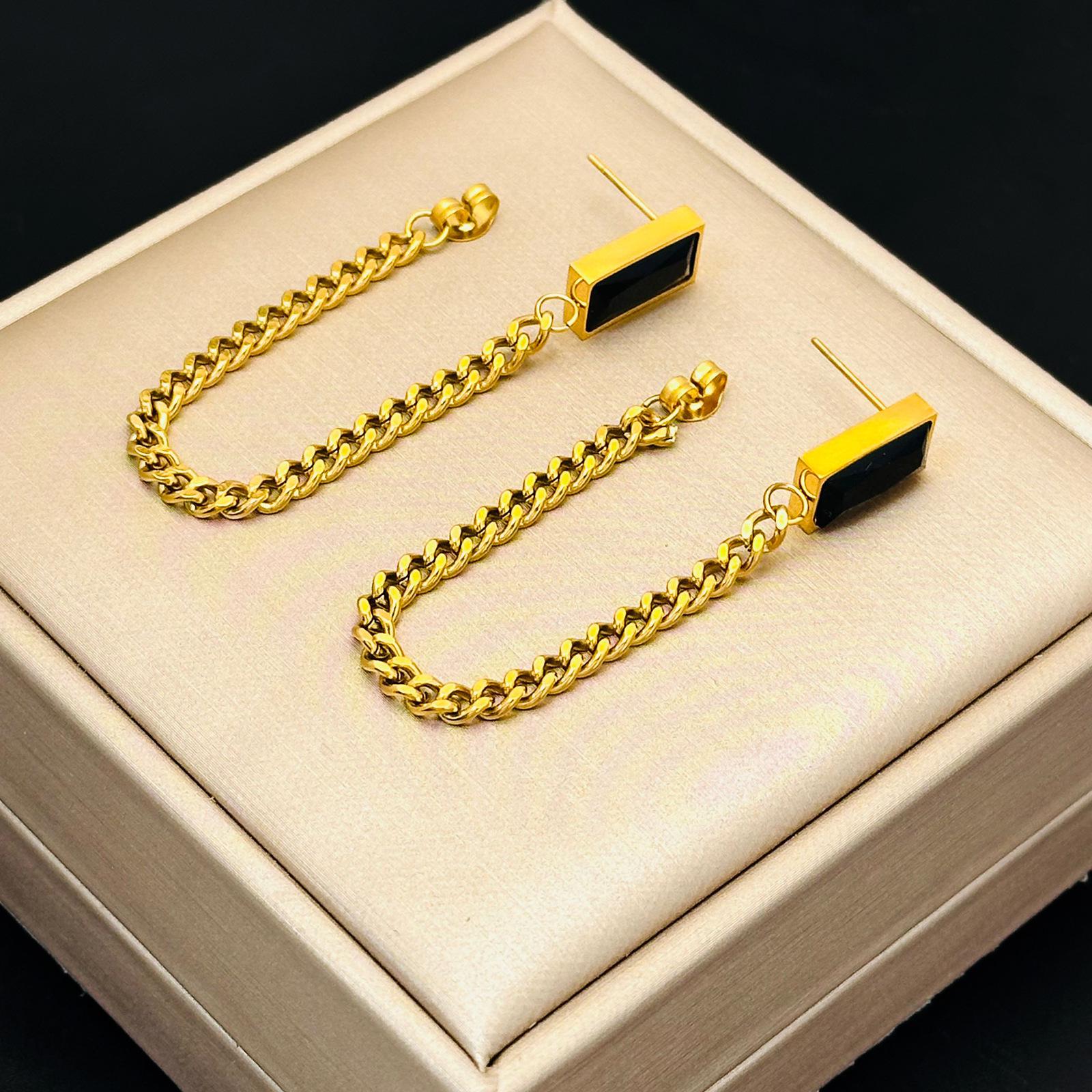 

Black Square Luxury Titanium Steel Jewelry Set: Bracelet, Necklace & Earrings
