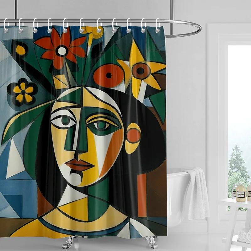 Abstract Cubist Art Bath Curtain - High-Quality Waterproof And Mildew-Proof Bathroom Decor For A Unique Home Statement