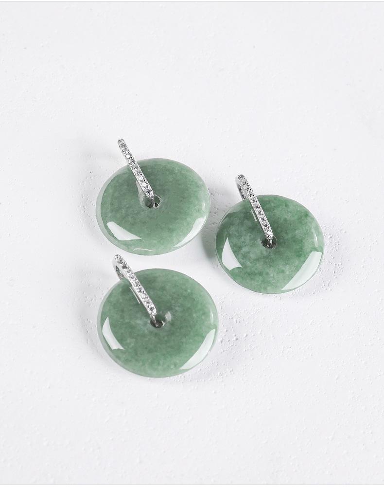 A-Grade Natural Jade Bean Green Ping'an Buckle Pendant with S925 Silver Necklace for Women.