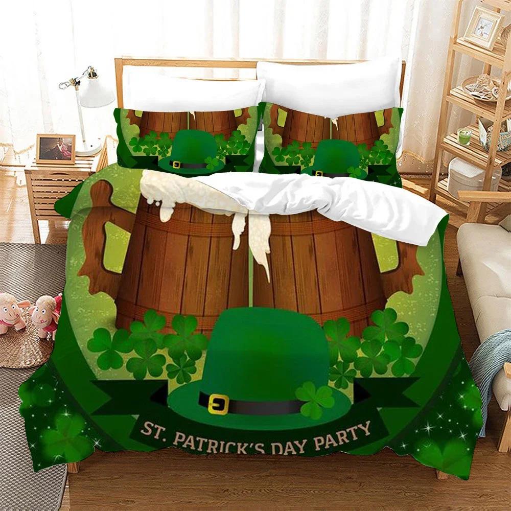 St. Patrick'S Day Duvet Cover Set Lucky Clovers Bedding Set Microfiber Green Four Leaves Clover Comforter Cover Twin Queen Size