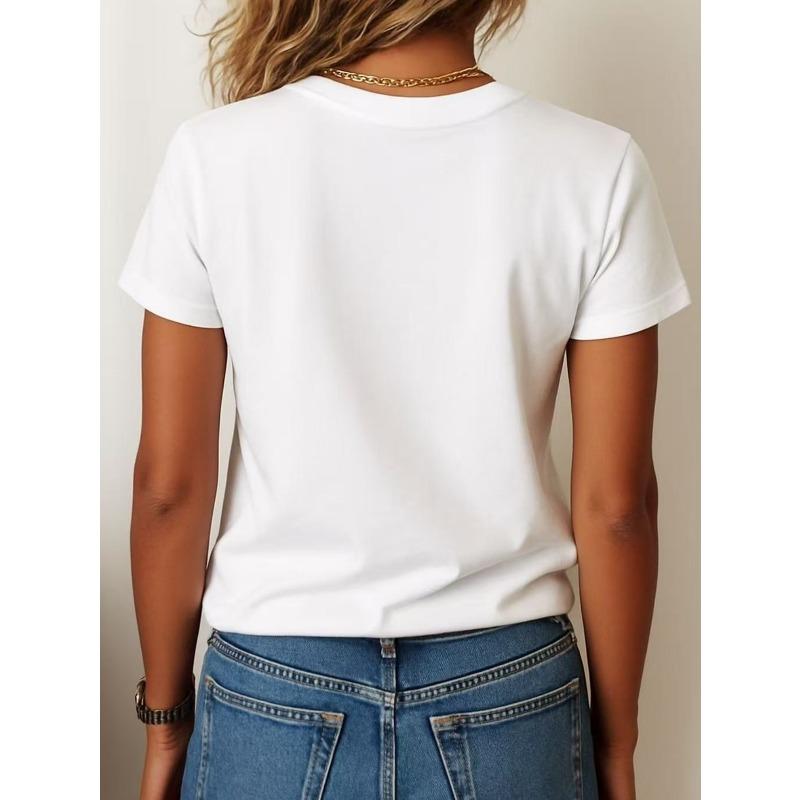 Ladies' Casual Round-Neck T-shirt | Printed with SOSO Summer Letter Pattern, Short-Sleeved, Comfortable and Well-Fitting for All Seasons