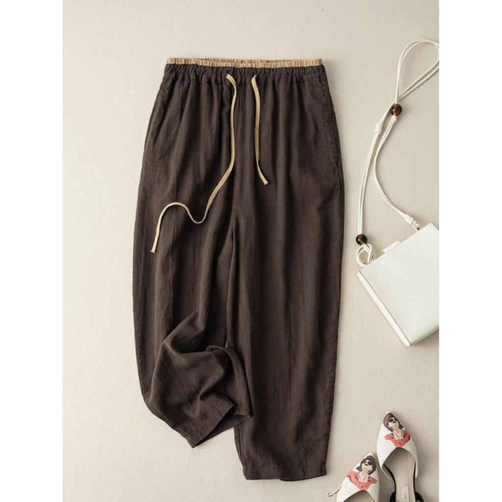 Plus Size Loose Fit Retro Cotton Linen Wide Leg Pants