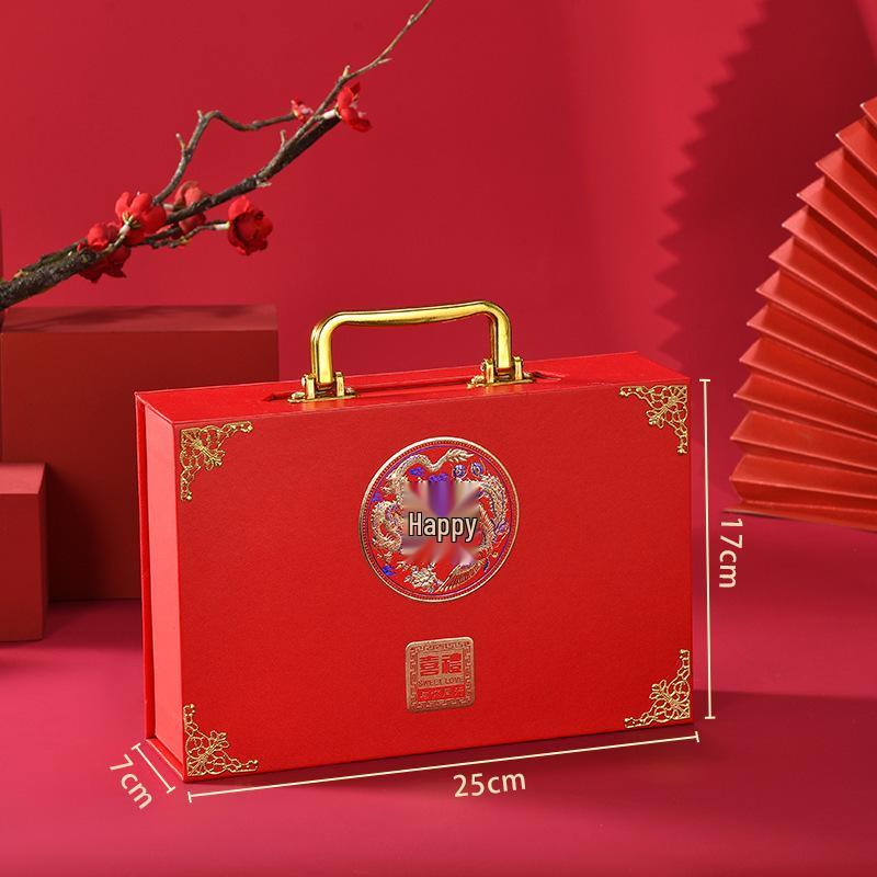 Wine Red Wedding Gift Box: Engagement Dowry Cash Box for Bride