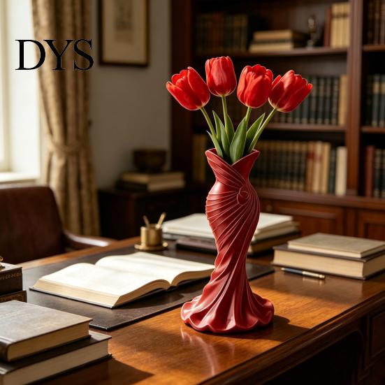 Home Decor Vase 2Pcs 3D Printed Fishtail Dress Decorative Flower Holder Office Indoor Plant Living Room Bedroom Table Shelf Gift for Housewarming