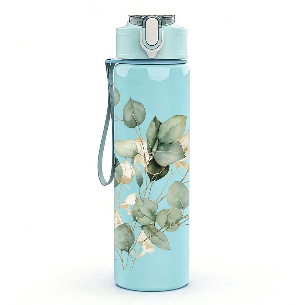 1PC Eucalyptus Leaf Botanical Print 750ml Color Plastic Sports Water Bottle Leakproof Flip Straw Lid Suitable for Sports Office Home Use