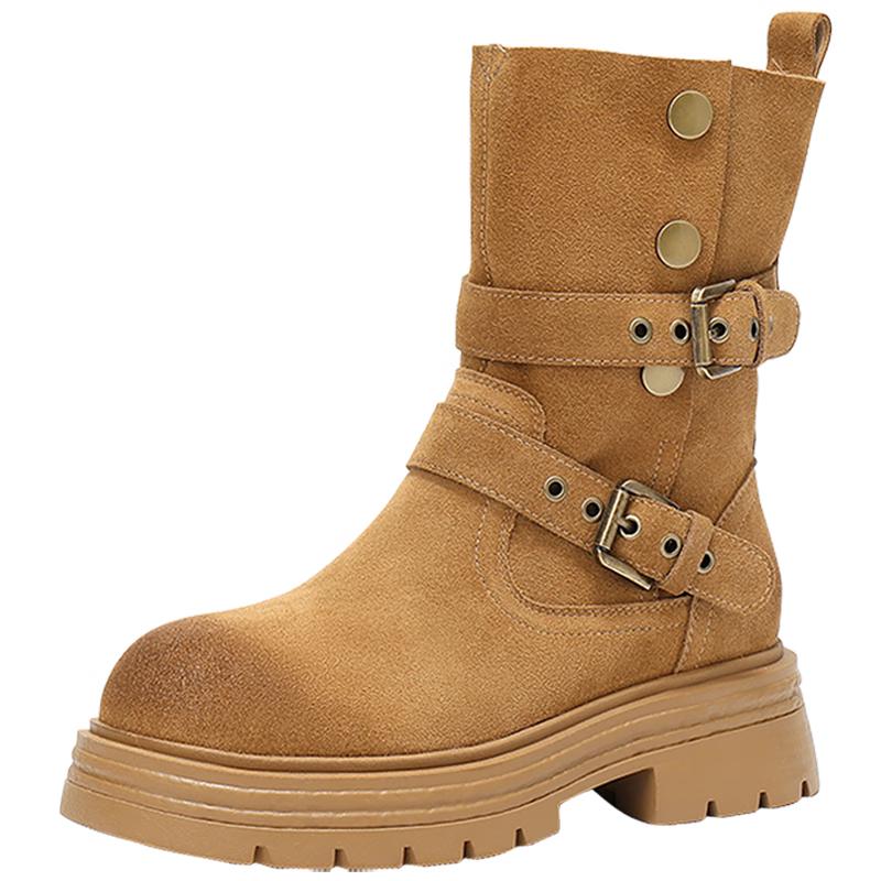 Senda Women s Cowhide Western Motorcycle Mid-Calf Boots 35