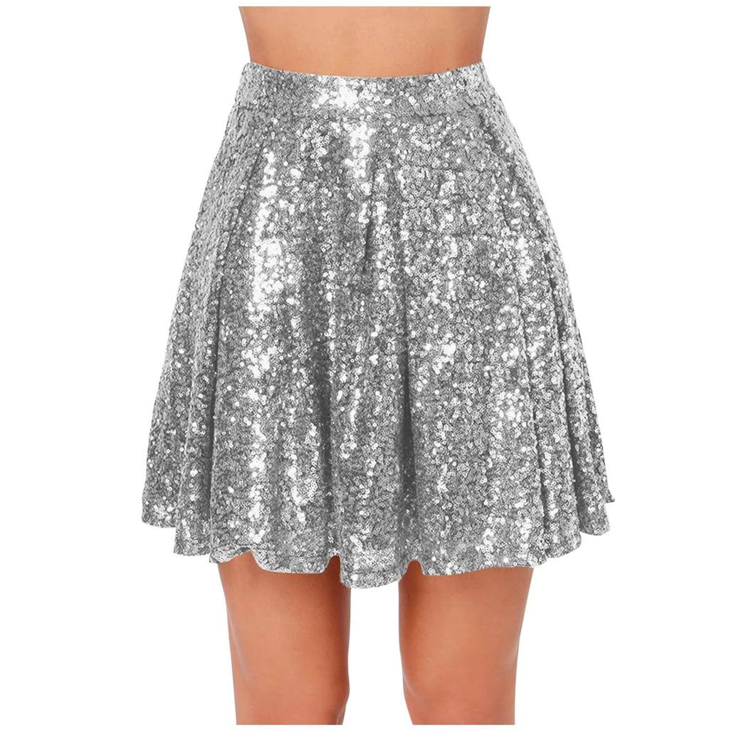 Women's Sequin  Skirt Versatile A-Line Basic Flared Casual Short Skirt