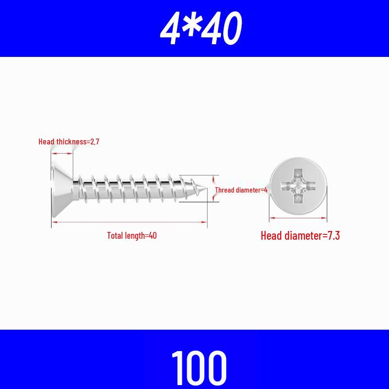 304 Edelstahl Kreuzschlitz Senkkopf Selbstschneidende Holzschrauben M3/M4/M5