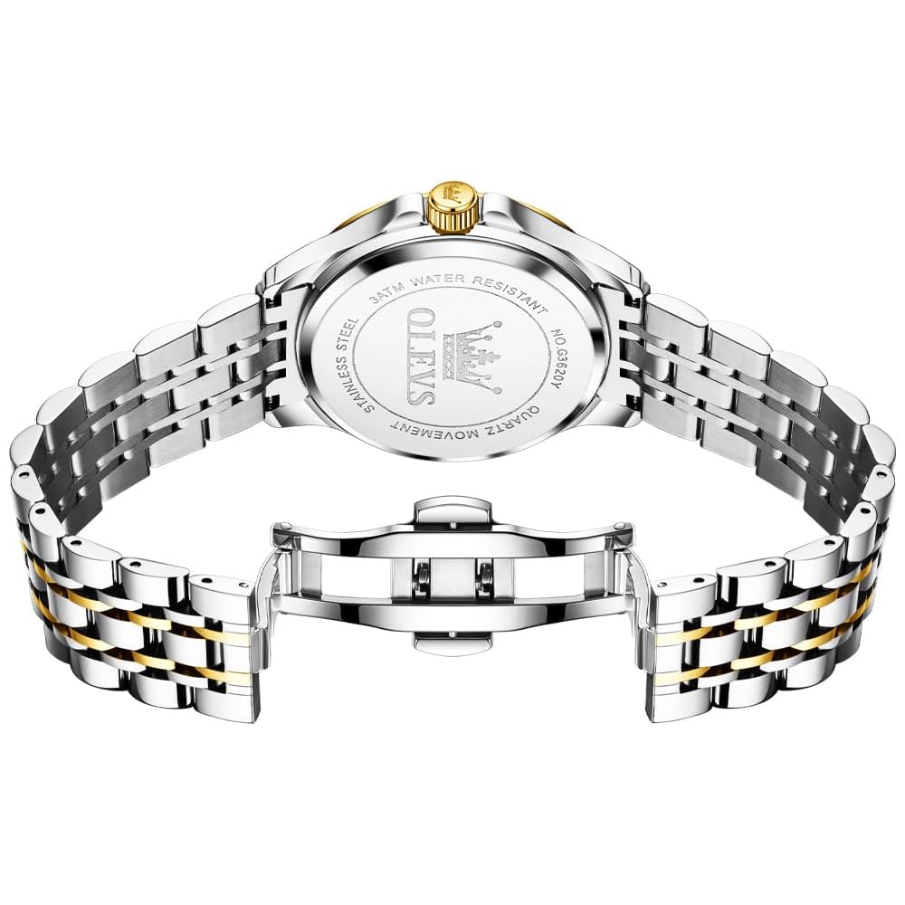 OLEVS Men's Diamond Watch Business Dress Watch Waterproof Luminous Golden Big Dial Quartz Analog with Date Calendar and Stainless Steel Band