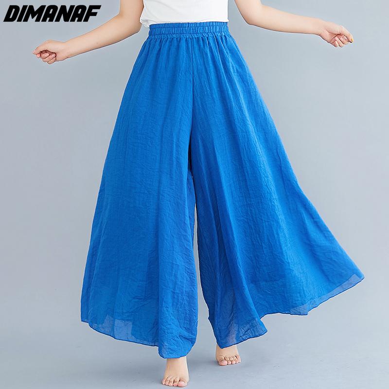 Dimanaf Plus Größe 2021 Frauen Leinen Hosen Elastische Vintage Korea Grundlegende Weibliche Große Größe Mode Hosen Breite Bein Oversize Lose Hosen