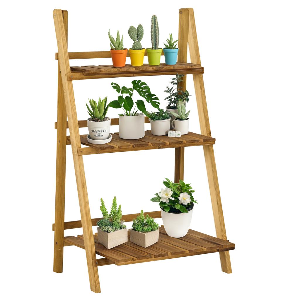 3-tier plant stand, foldable 93cm high flower standwooden plant shelf, flower pot stand with trays, plant ladder for living room, garden, balcony
