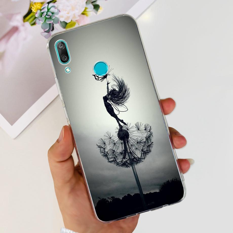 For Huawei Y7 (2019) Phone Case Huawei Y7P 2020 Back Cover Transparent Slim Soft TPU Rubber Bumper Child Fashion Cartoon Pattern