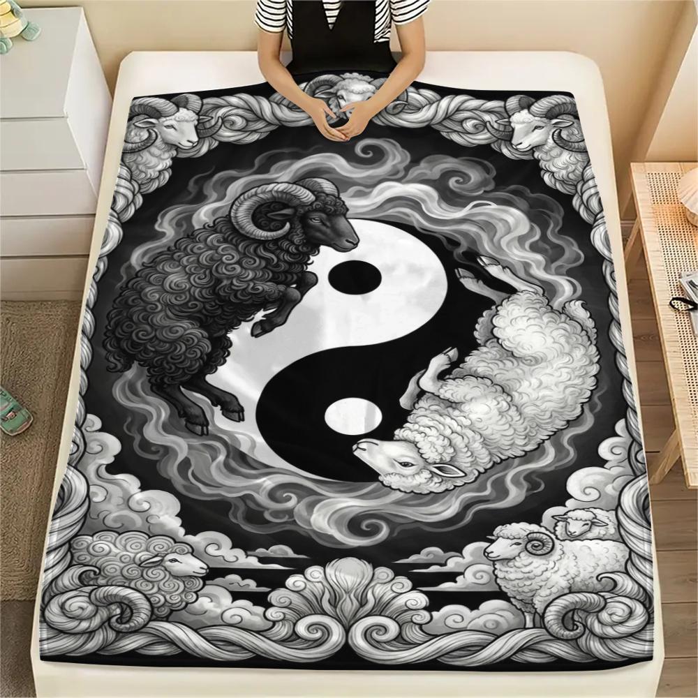 

1Pc Goat Demon Print Flannel Blanket, High quality Comfortable for All Seasons, Home Decor, Warmth and Comfort, Perfect for Christmas Gifts W143 80cm x 120cm